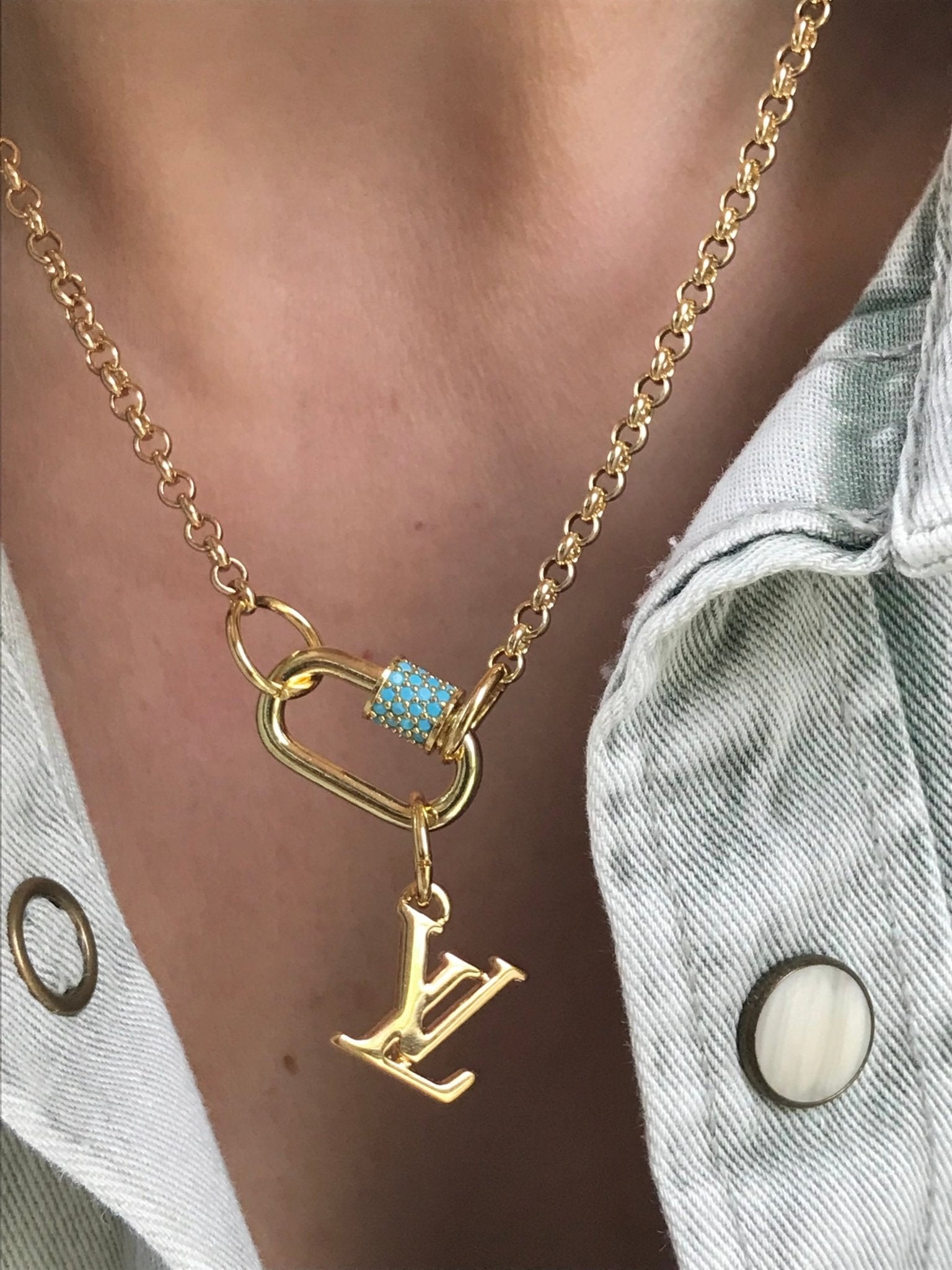 Louis Vuitton repurposed LV logo charm with carabiner - Believe Jewellery