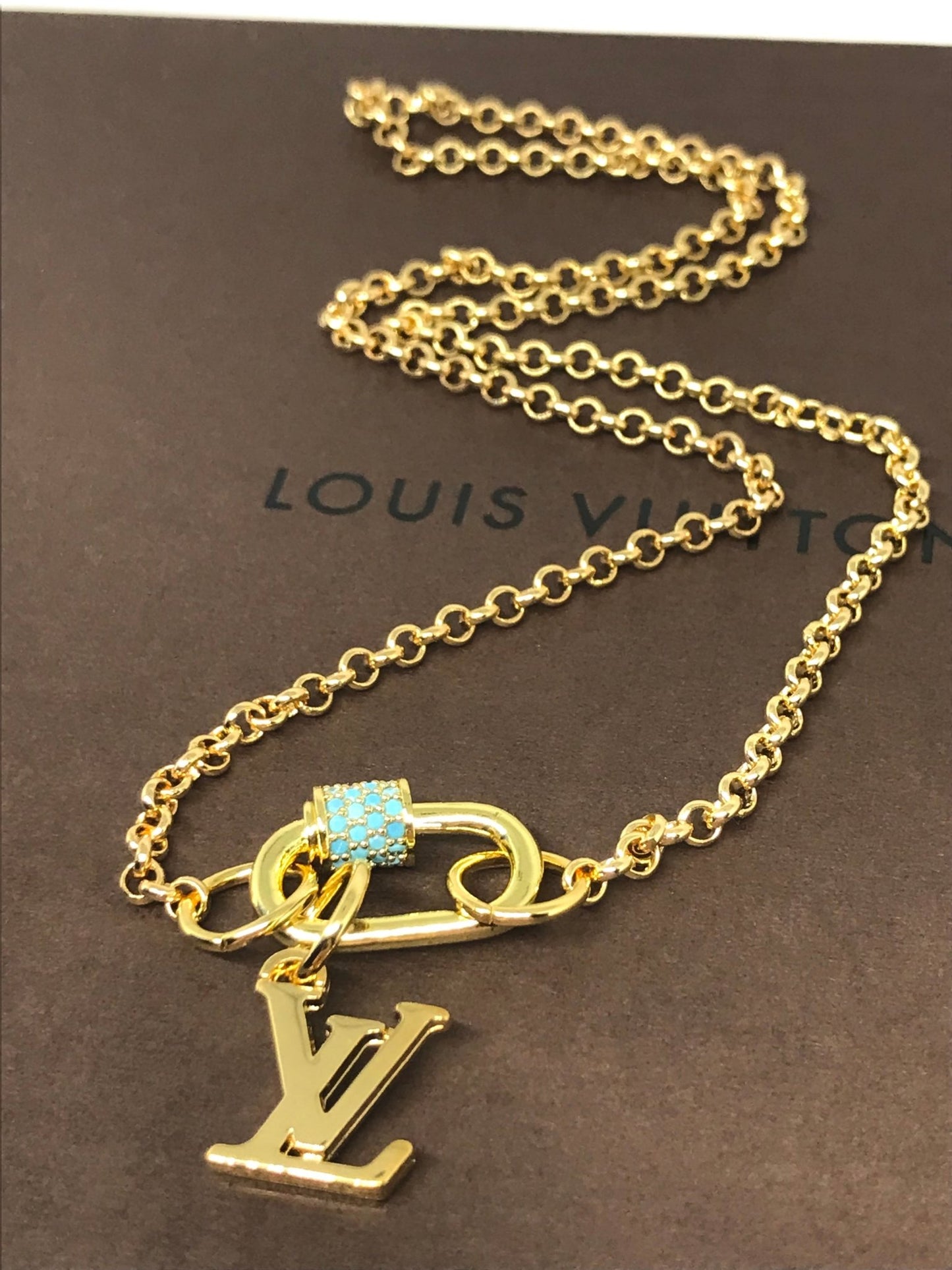 Louis Vuitton repurposed LV logo charm with carabiner - Believe Jewellery