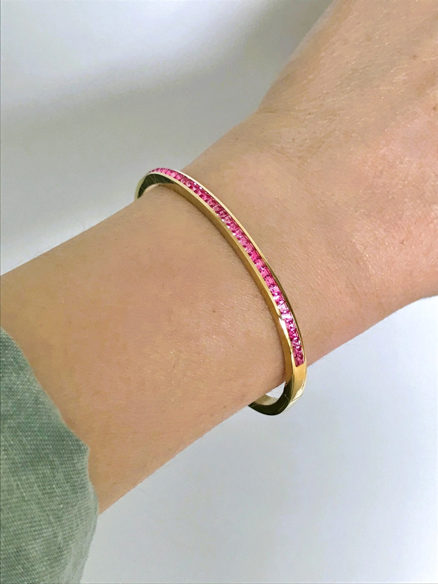 Pink Crystals Gold Bangle Bracelet - Believe Jewellery