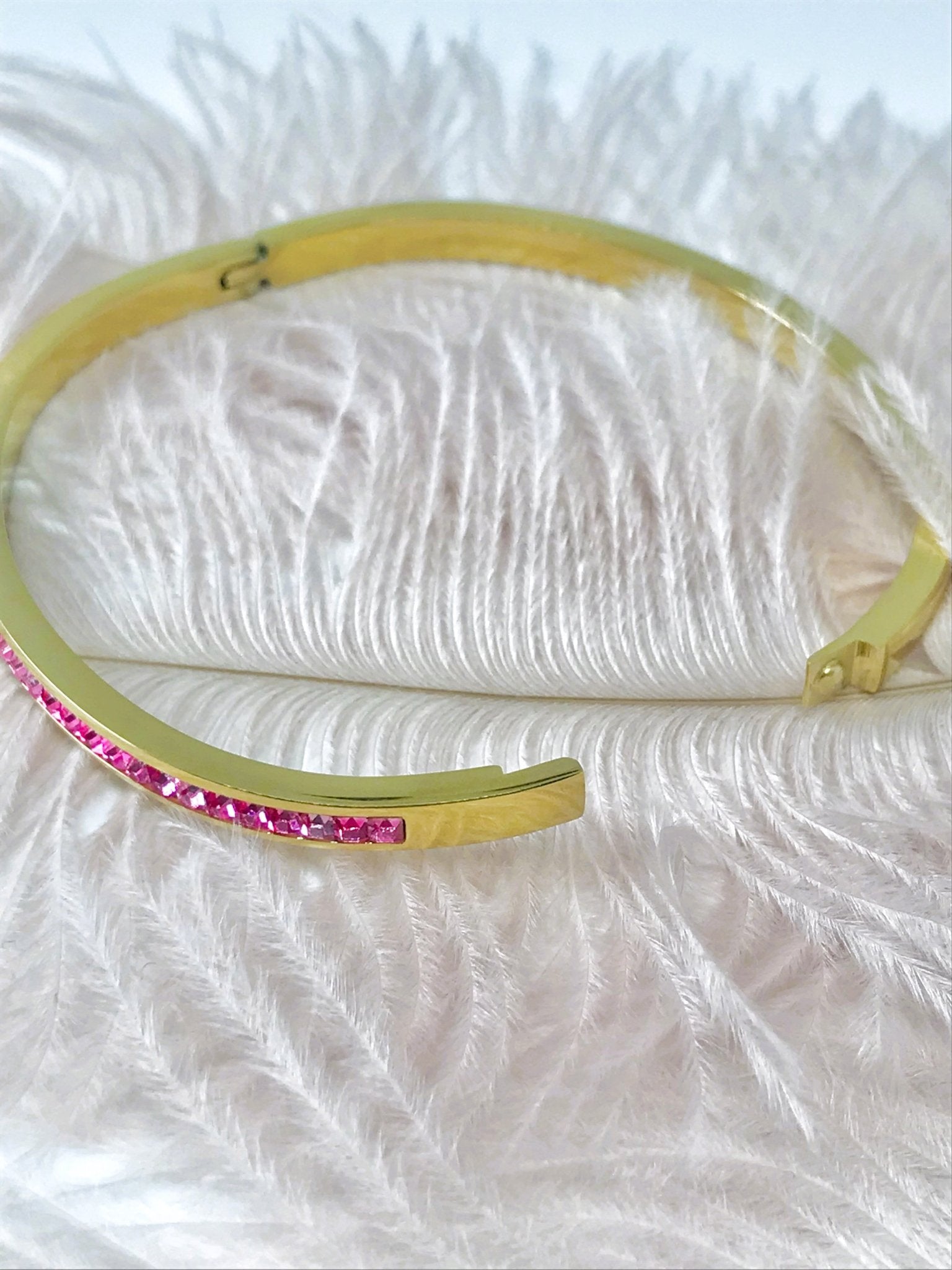 Pink Crystals Gold Bangle Bracelet - Believe Jewellery