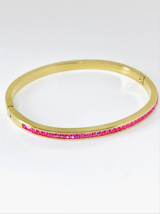 Pink Crystals Gold Bangle Bracelet - Believe Jewellery