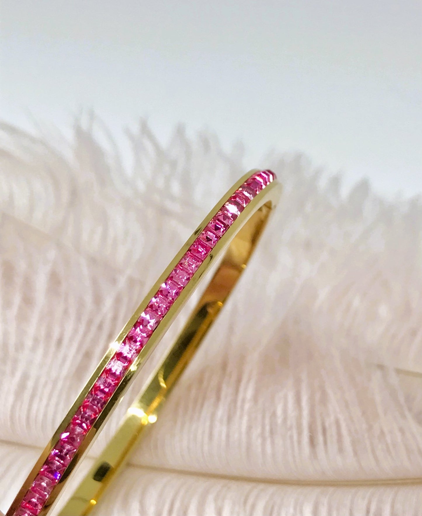 Pink Crystals Gold Bangle Bracelet - Believe Jewellery