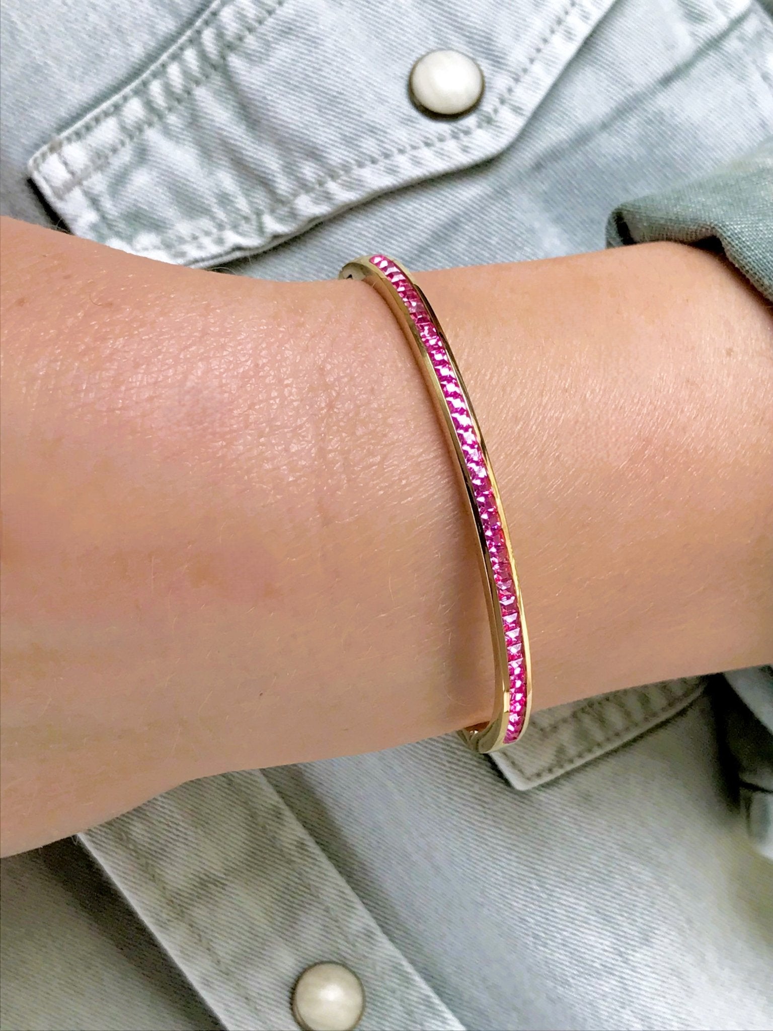 Pink Crystals Gold Bangle Bracelet - Believe Jewellery