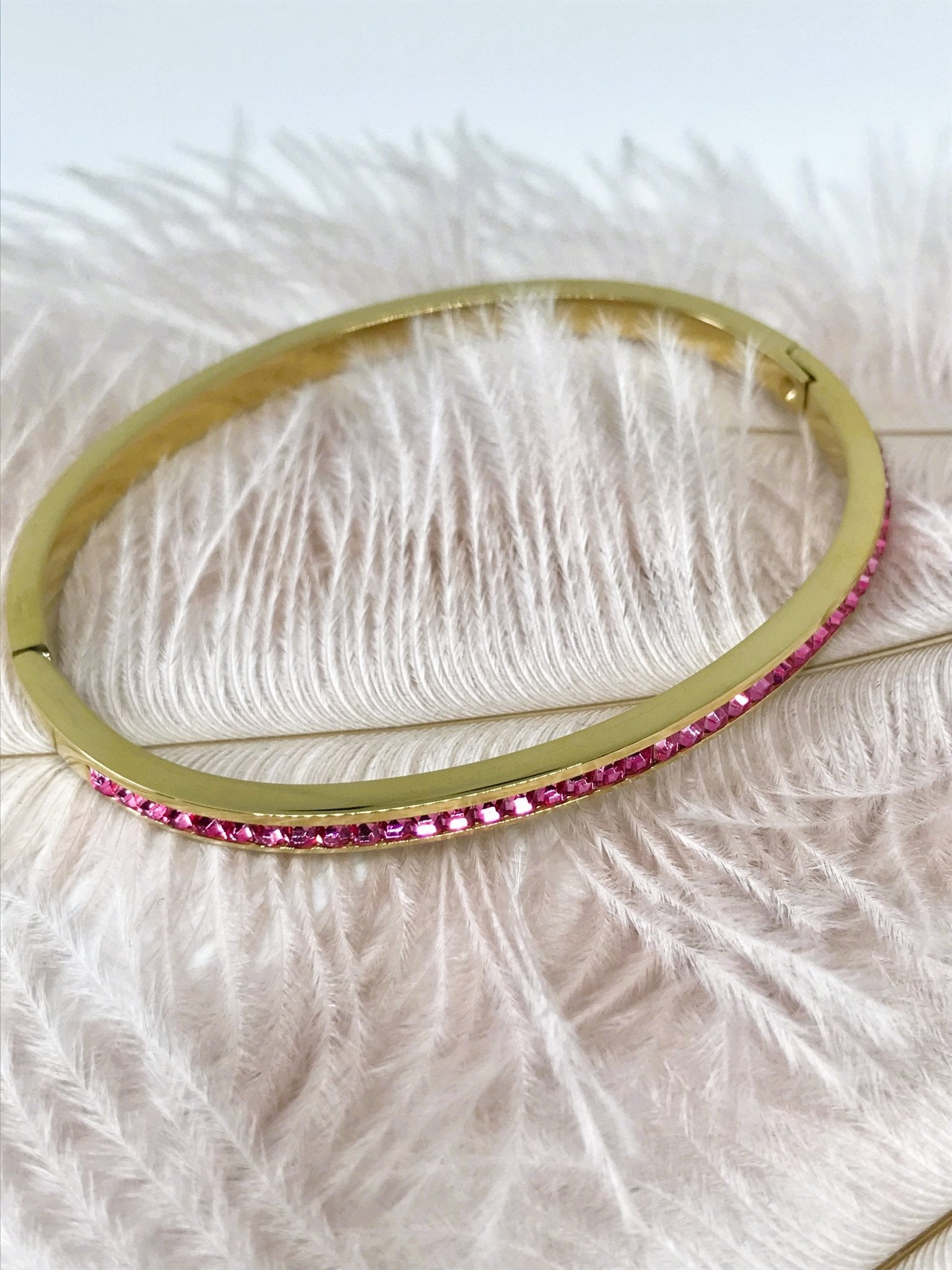 Pink Crystals Gold Bangle Bracelet - Believe Jewellery